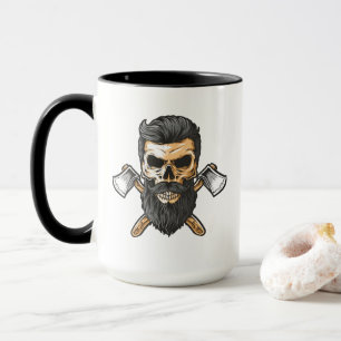 Skogshuggarskalle med skägg och korsade yxor mugg