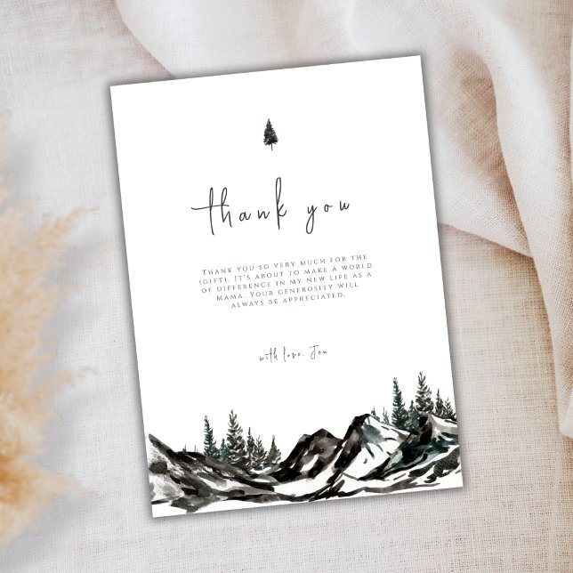 Skogshusare för rustiska Äventyr-bergsskogen Tack Kort (Rustic Adventure Mountain Forest Baby Shower Thank You Card)