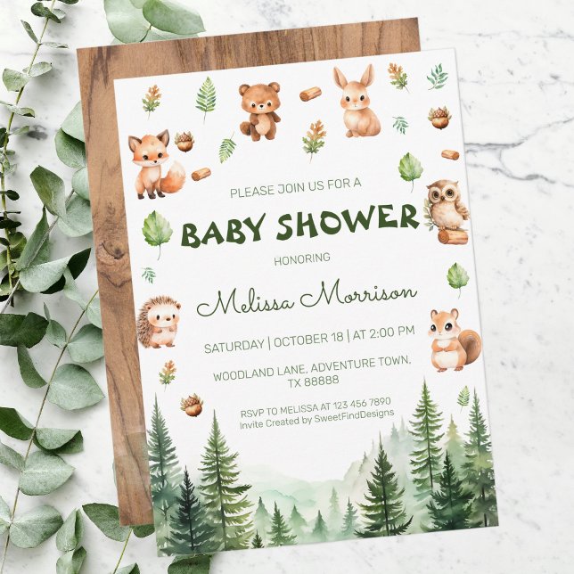 Skogshusare för skog från Pojke Inbjudningar (Rustic Forest Animals Woodland Baby Boy Shower Invitation)