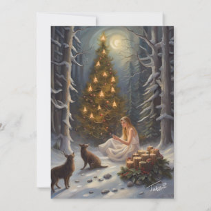 Skogsillustration av julgran på höstkort julkort