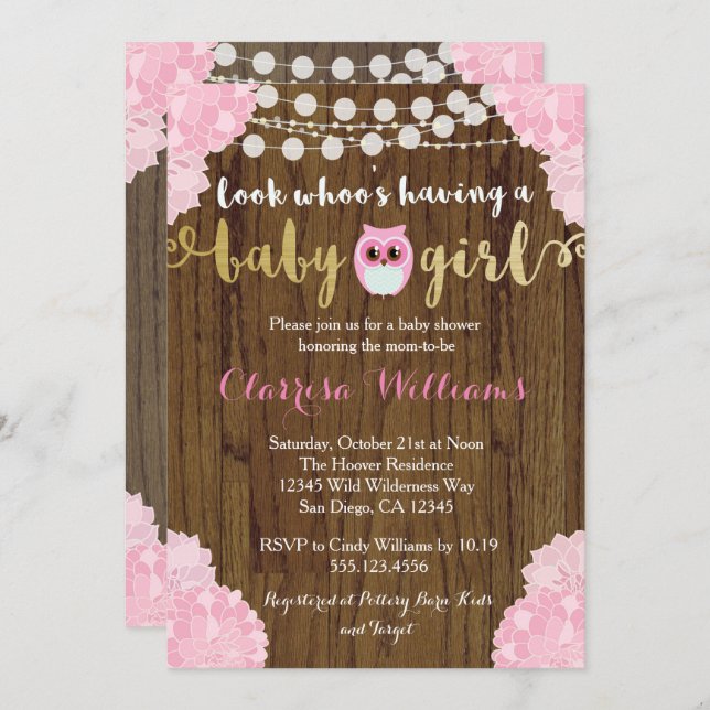 Skogsinbjudan Uggla Flicka Inbjudningar (Fram/baksida)