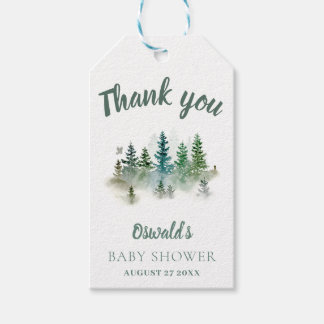 Skogsinspirerad baby shower i akvarell presentetikett