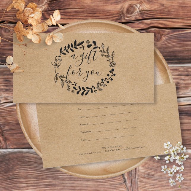 Skogsinspirerad krans Rustik kraft presentkort (Woodland Garland Rustic Kraft Gift Certificate)