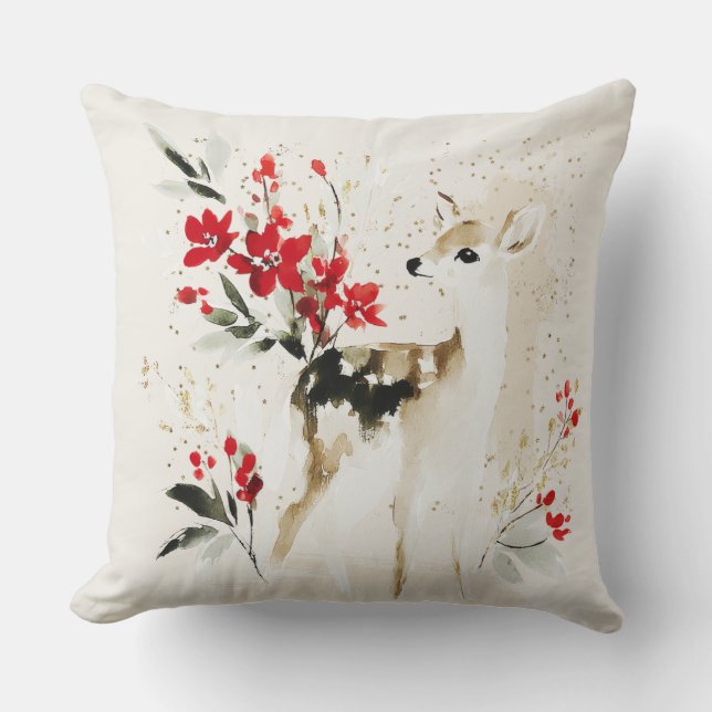 Skogsjul Fawn Vattenfärg Kudde (Framsida)