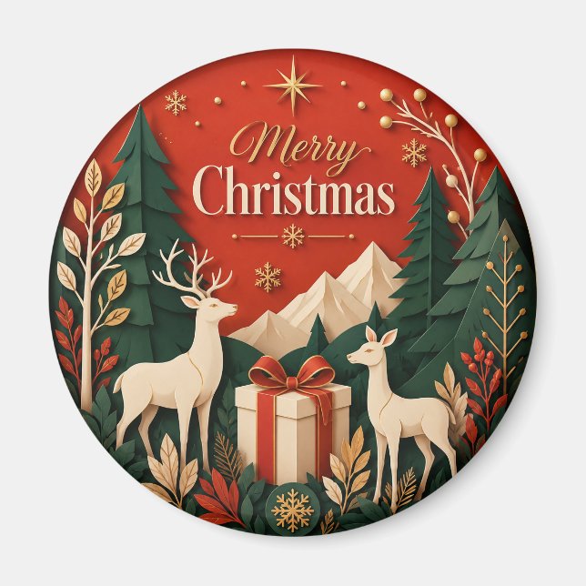 Skogsjulpresent med hjortar magnet (Framsidan)