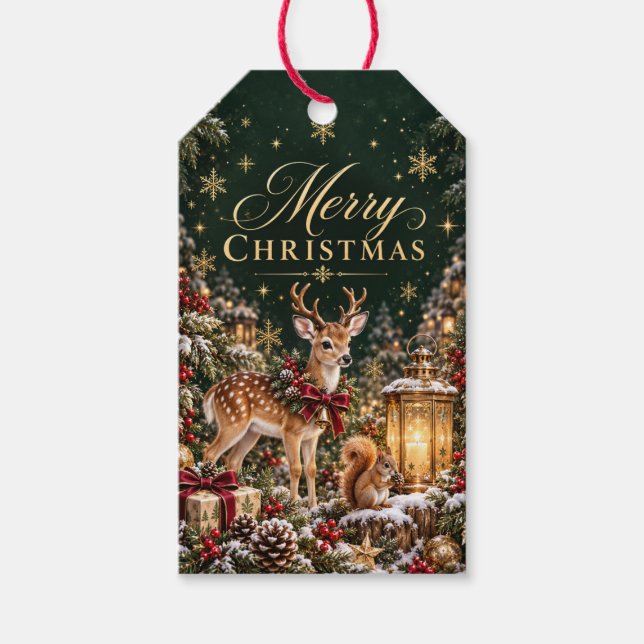 Skogsjulskort för presentgåvor presentetikett (Framsidan)