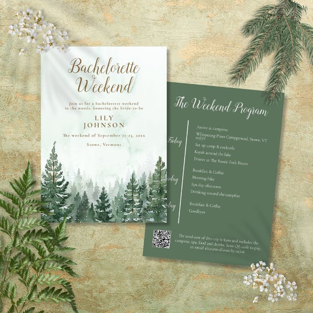 Skogskampen i Rustic Woodland Bachelorette Helg Inbjudningar (Rustic Woodland Forest Camp Bachelorette Weekend Invitation)