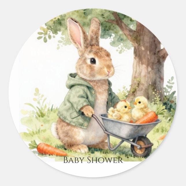 Skogskanin Babyshower Runt Klistermärke (Framsida)
