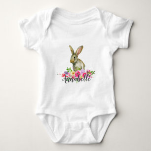 Skogskanin Vattenfärg Blommig Bebis Monogram Tröja