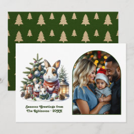 Skogskaninfamilj Mysig skog jul foto Julkort