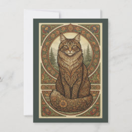 Skogskatt Nordisk Folklig Konst Platt Tack Kort