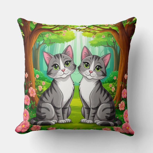 🐱 Skogskatters Levande Mysiga Hemstils Konst ✨ Kudde (Framsida)