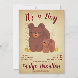 Skogskläder Bear Unge Boy Mor Baby Shower Inbjudningar