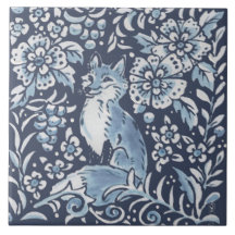 Skogskonst i klassisk Blue White Ornate Fox Forest