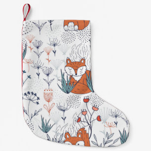 Skogskonstruktion, rävar och blommor i barn. liten julstrumpa