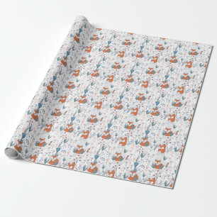 Skogskonstruktion, rävar och blommor i barn. presentpapper
