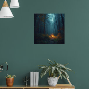 Skogskonsttryck vid lägereld i skymningen – Mystis Poster