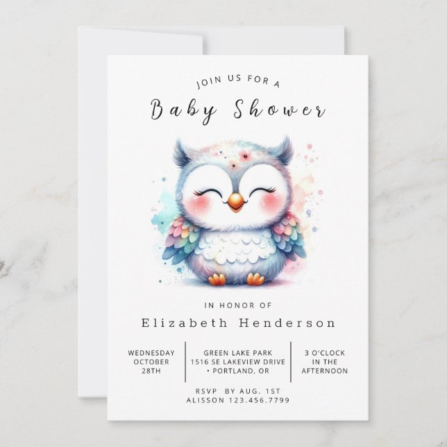 Skogskötare Anpassningsbar Uggla Baby Shower Inbjudningar (Framsida)
