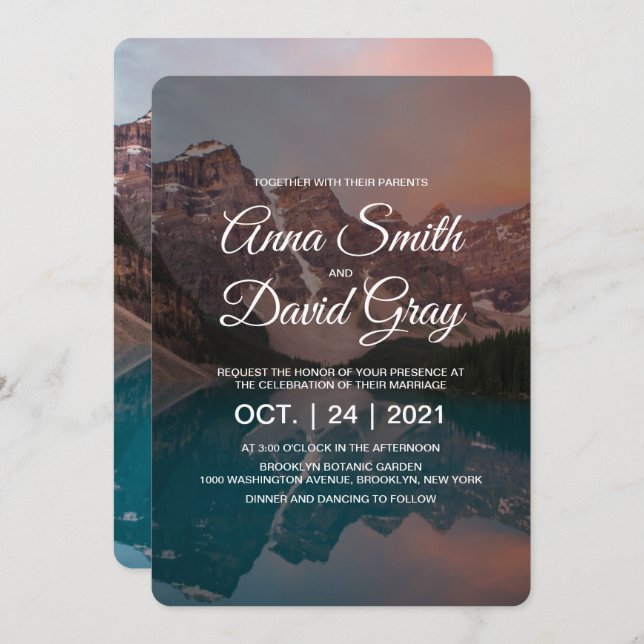 Skogskript i Rustic Mountains Bröllop Inbjudningar (Fram/baksida)