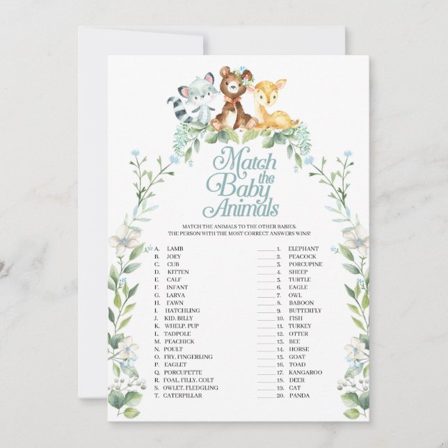Skogskuvret matchar spelet Baby djur Inbjudningar (Framsida)