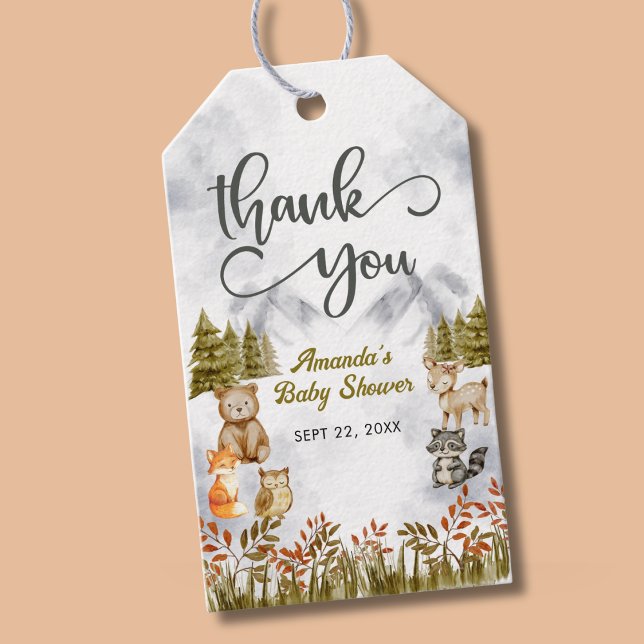 Skogsland Tack Skogsdjur Baby Shower Presentetikett (Skapare uppladdad)
