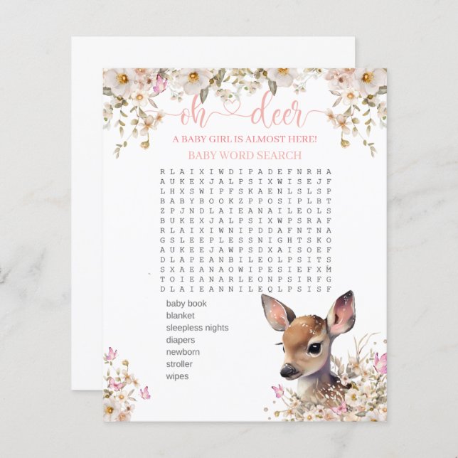 Skogslandets Hjort Baby Shower-spel (Fram/baksida)