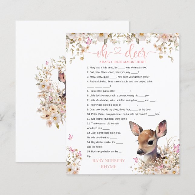 Skogslandets Hjort Baby Shower-spel (Fram/baksida)