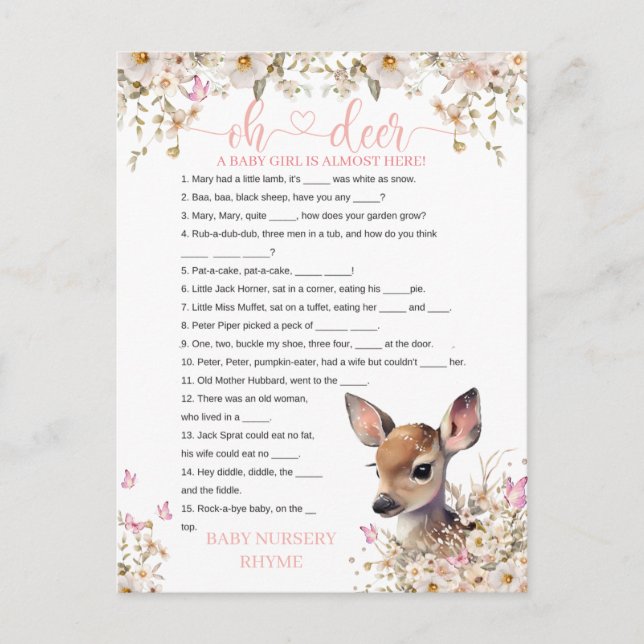 Skogslandets Hjort Baby Shower-spel Vykort (Framsida)