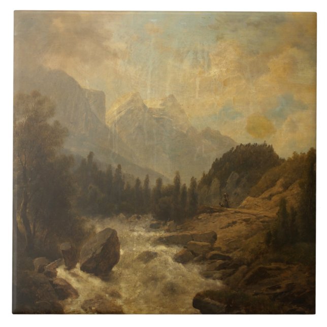 Skogslandskap (av Josef Kriehuber) Kakelplatta (Framsidan)