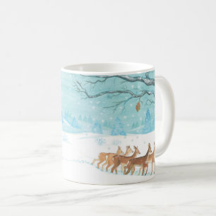 Skogslandskap i Roe Hjort vintersnöskog Kaffemugg
