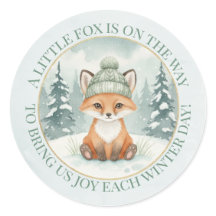 Skogslandskap Vinterräv Baby Shower Inbjudan