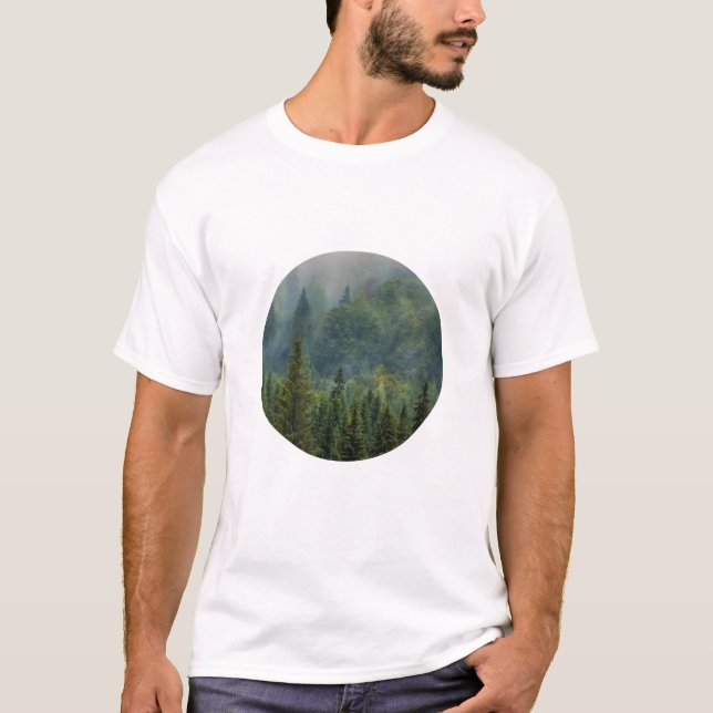 Skogslandskapet Misty gräs träd T Shirt (Framsida)