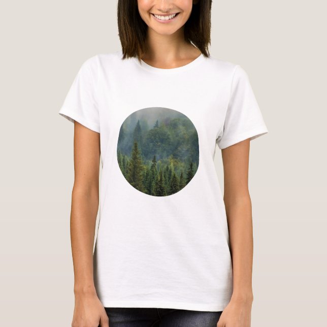Skogslandskapet Misty gräs träd T Shirt (Framsida)