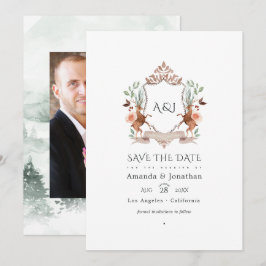 Skogslaurbärsvapen Monogram Bröllopsfoto Spara Datumet