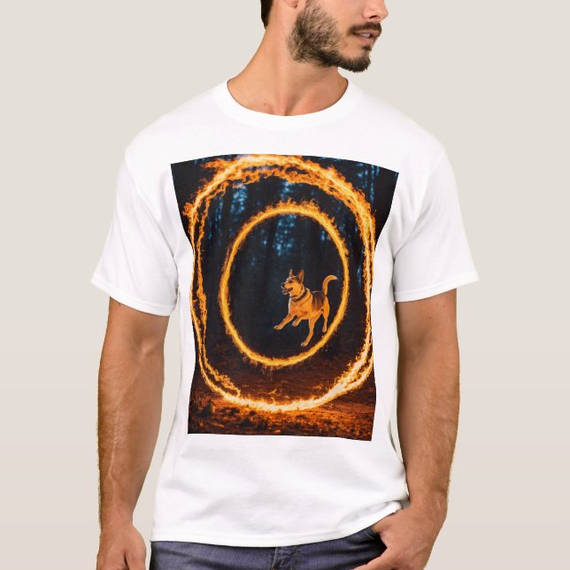Skogsledaren i Fiery Forest Leap: Hund i Action T- T Shirt (Framsida)