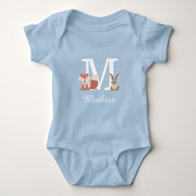 Skogslevande Djur Baby Pojke Initial Monogram T Shirt (Framsida)