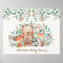 Skogslevande Djur Baby Shower Födelsedagsbakgrund Poster