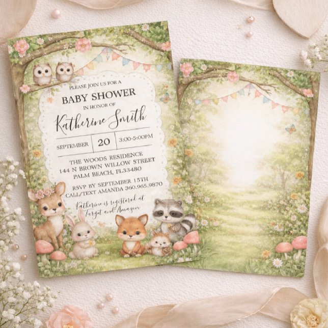 Skogslevande Djur Baby Shower Inbjudan Bakgrund (Skapare uppladdad)