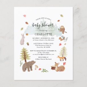 Skogslevande djur baby shower inbjudan flygblad