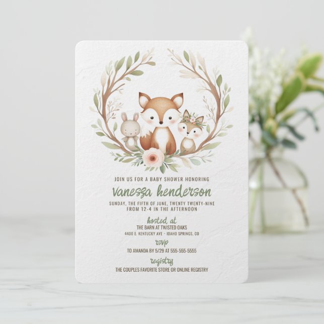 Skogslevande Djur Baby Shower Inbjudningar (Stående Fram)