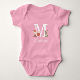 Skogslevande djur Babyflicka Initial Monogram T Shirt