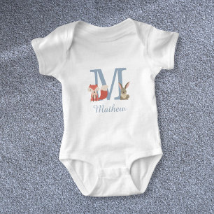 Skogslevande djur Blå babypojke initial monogram T Shirt