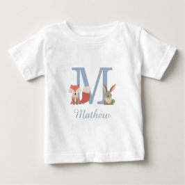 Skogslevande djur Blå babypojke initial monogram T Shirt