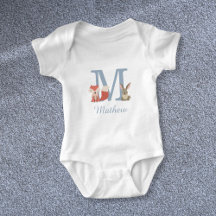 Skogslevande djur Blå babypojke initialmonogram
