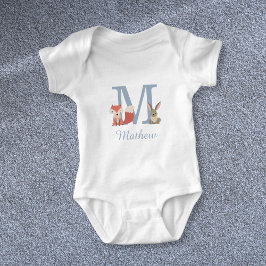 Skogslevande djur Blå babypojke initialmonogram T Shirt