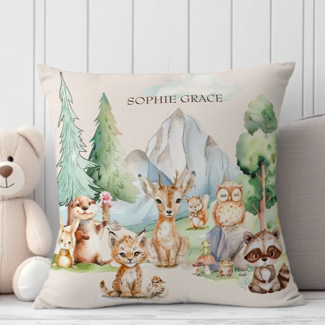 Skogslevande Djur Boho Rustik Baby Kudde (Skapare uppladdad)