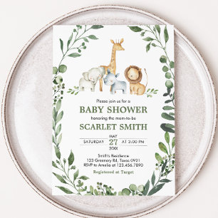 Skogslevande djur Botanisk baby shower  Inbjudningar