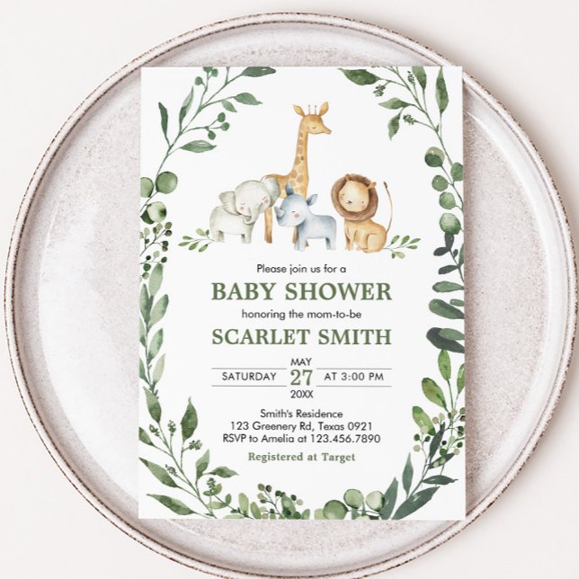 Skogslevande djur Botanisk baby shower  Inbjudningar (Woodland Animals Baby Shower Invitation)
