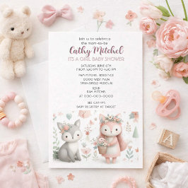 Skogslevande djur "Det är en tjej" Baby Shower Inbjudningar
