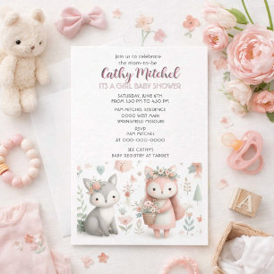 Skogslevande djur "Det är en tjej" Baby Shower  Inbjudningar